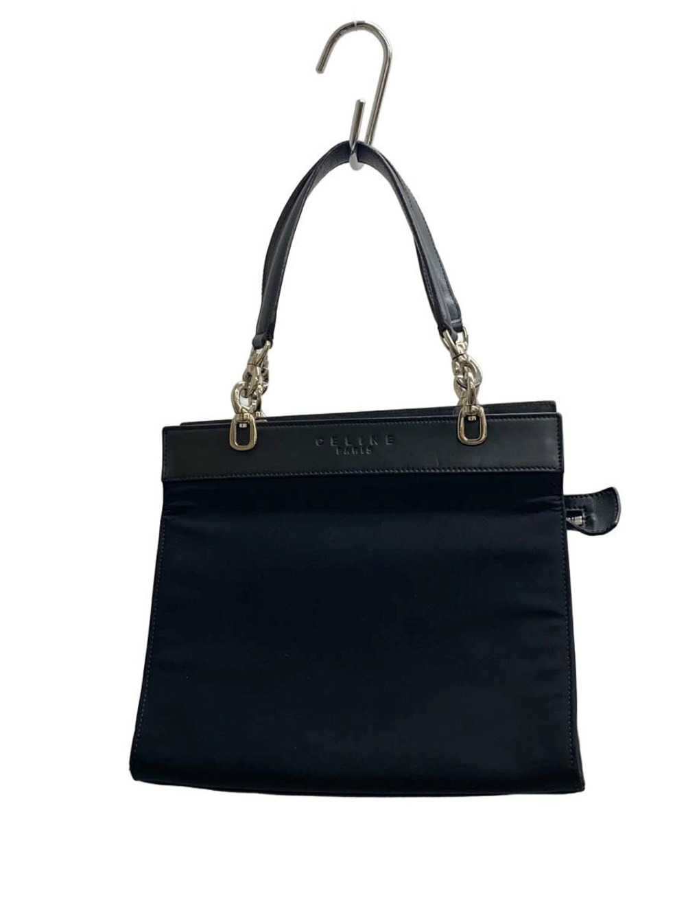 Celine black top handle bag chainlink handle embossed logo